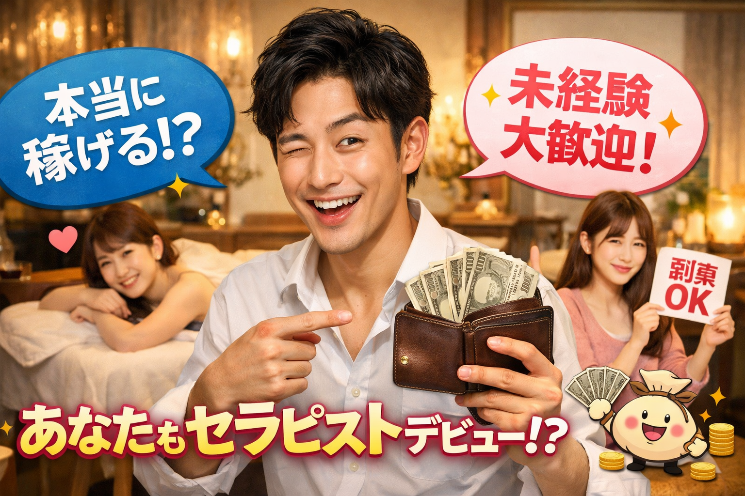 東京の女性用風俗求人｜副業OKの男性セラピスト募集【未経験歓迎】