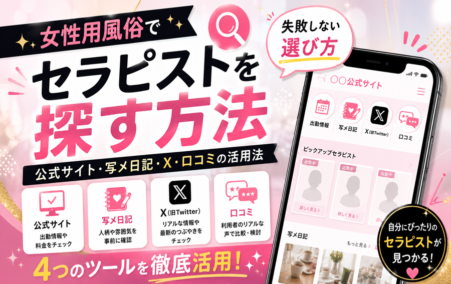女性用風俗でセラピストを探す方法｜公式サイト・写メ日記・X・口コミの活用法