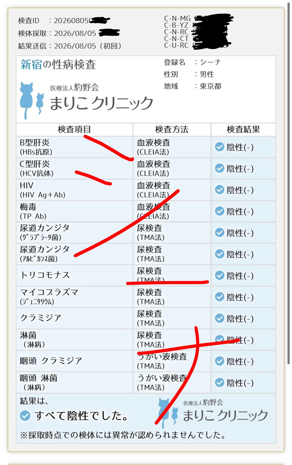 定期検査しました！（全陰性）
