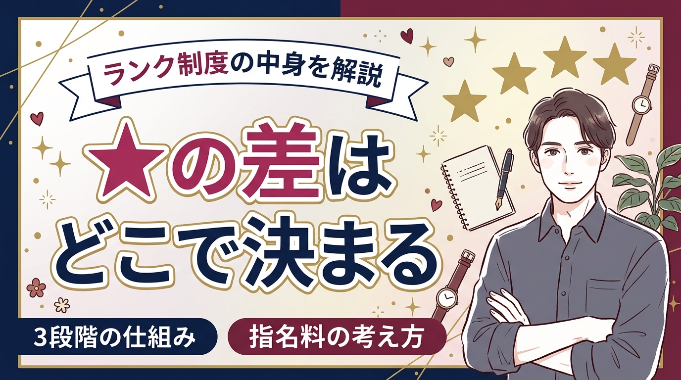 女風セラピストのランクと指名料の仕組み｜★で変わる3段階